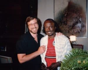 Photo of Lawrence Grobel and Miles Davis